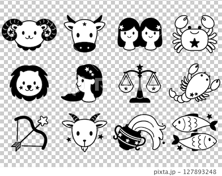 12星座のイラストアイコンセット　モノトーン 127893248