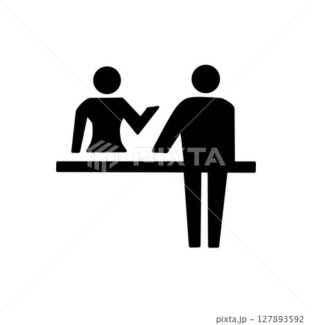 カウンターで接客・相談する人物アイコン｜サービス・サポートのピクトグラム Person Consul 127893592