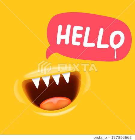 Hello Speech Bubble Character Vector, Smiling Mouth with Teeth, hello speech bubble Friendly Greeting Design, Cartoon Style Illustration, Positive Message, Sticker Label Art Hello Speech Bubble Character Vector, Smiling Mouth with Teeth, hello speech bubble Friendly Greeting Design, Cartoon Style Illustration, Positive Message, Sticker Label Art 127893662