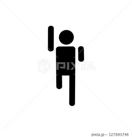 手を挙げる人物アイコン｜片足ポーズ・元気な動き Raised Hand Pose Icon – En 127893746