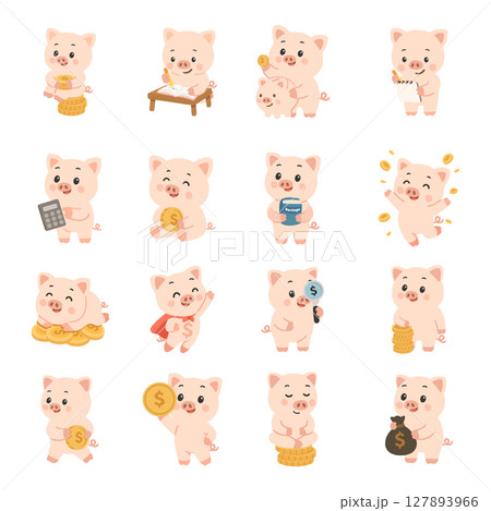 Cute Piggy Banks Saving Money Set 127893966