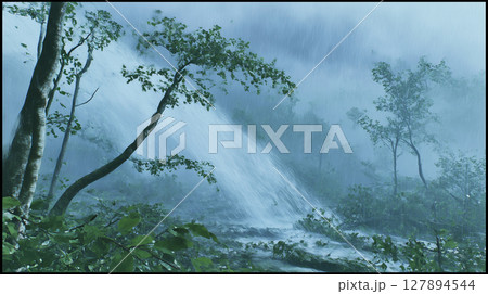 霧に包まれる森 127894544