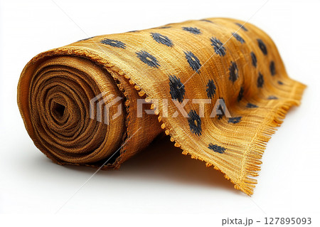 Gold-thread embroidered brocade fabric for haute couture or decor. 127895093