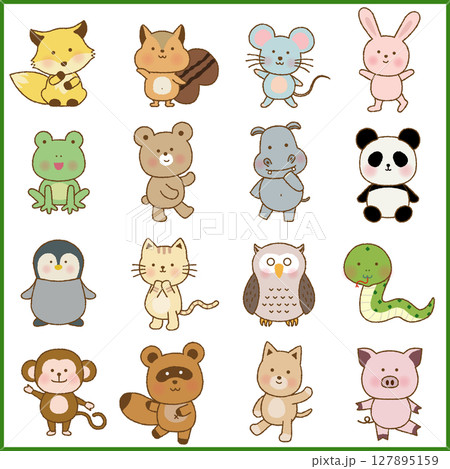 手書き風　楽しいポーズの動物キャラクターセット 127895159