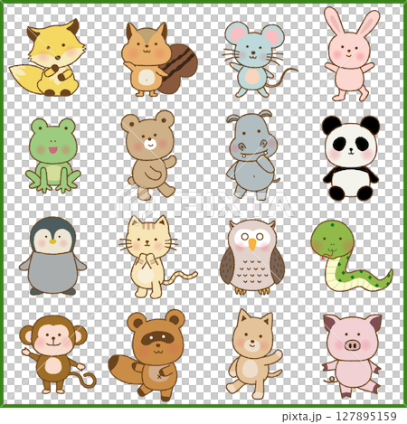 Hand-drawn style animal character set with fun poses 127895159