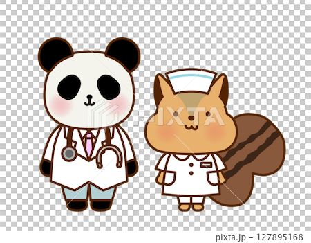 Cute animal doctor/nurse illustration set | Panda/Squirrel 127895168