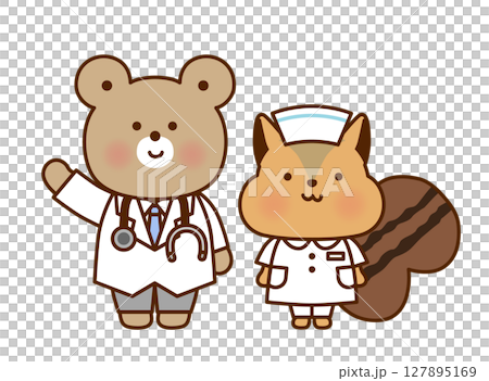 Cute animal doctor/nurse illustration set | Bear/Squirrel 127895169