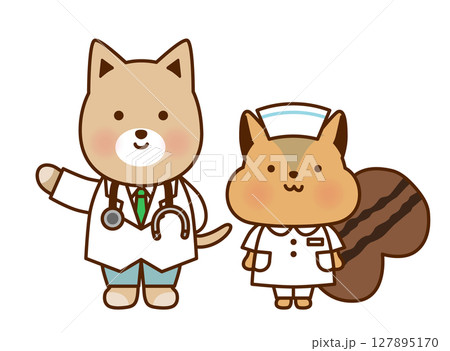 かわいい動物のお医者さん・ナースイラストセット｜犬・リス 127895170