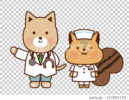 Cute animal doctor/nurse illustration set | Dog/squirrel 127895170
