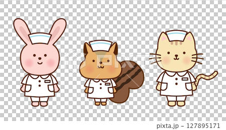 Cute animal nurse illustration set | Material for childcare, medical care, and hospitals 127895171