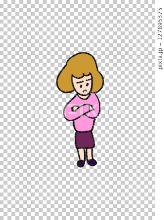 一名憤怒的女人交叉雙臂 127895375
