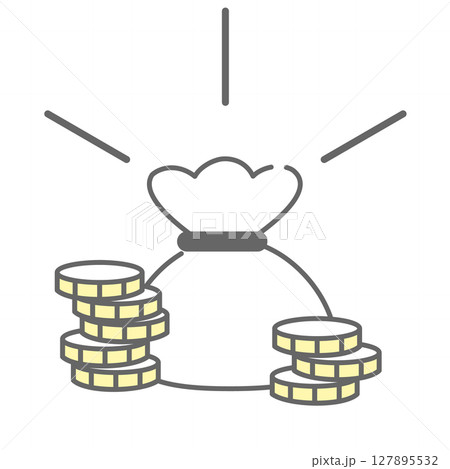 金袋と積み重なった硬貨のイラスト（通貨記号なし） 127895532