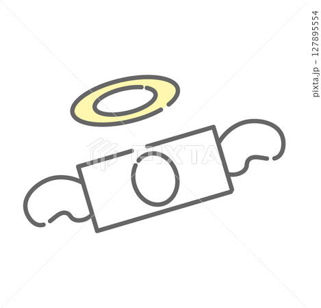 羽と天使の輪がついた飛んでいくお札のイラストアイコン 127895554