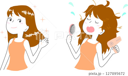 髪に悩む女性のイラスト 127895672