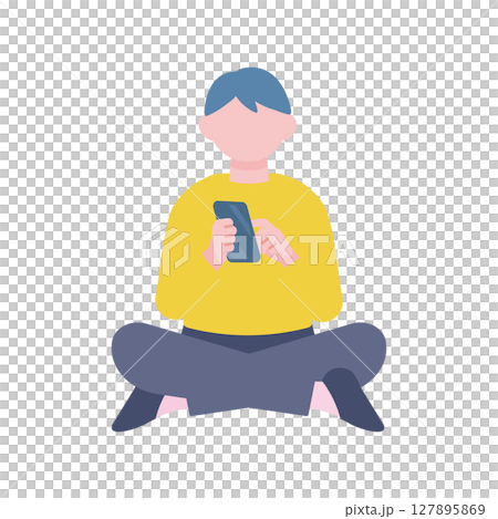 あぐらでスマホを操作する男性 127895869