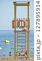 lifeguard position on tower wooden structure 127895914