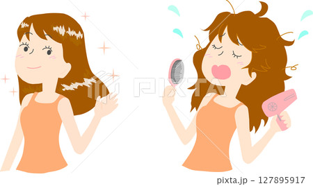 髪に悩む女性のイラスト線なし 127895917