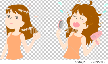髪に悩む女性のイラスト線なし 127895917