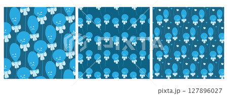 Hand Drawn Blue Balloons Round and Deflated Seamless Patterns on Dark Blue Backdrop Holiday Fond Set Hand Drawn Blue Balloons Round and Deflated Seamless Patterns on Dark Blue Backdrop Holiday Fond Set 127896027