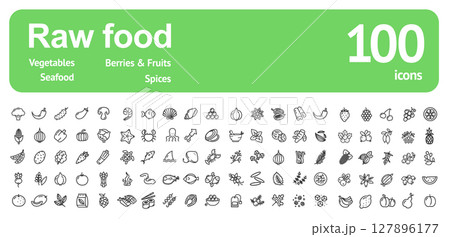 Raw Food Sign Black Thin Line Icon Set. Vector 127896177