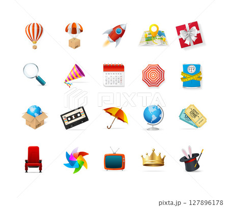 Realistic Detailed 3d Color Different Objects Set. Vector 127896178