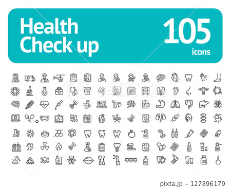 Health Check Up Sign Black Thin Line Icon Set. Vector 127896179