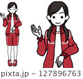 右手をあげて案内する体操服の女子高生 127896763