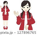 右手をあげて案内する体操服の女子高生カラー 127896765