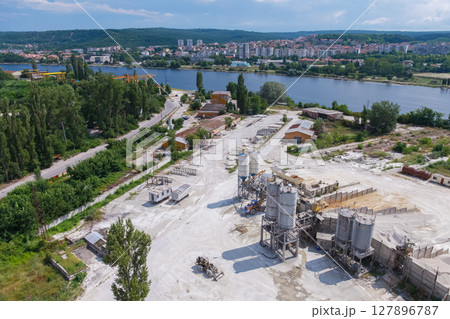 An aerial perspective shows a sprawling industrial facility. Varna, Bulgaria 127896787