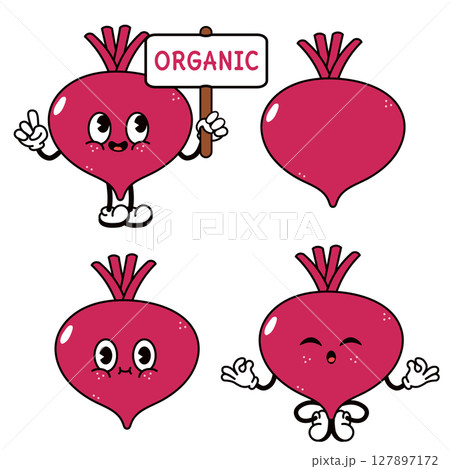 Fun and friendly cartoon Beets show off their organic and healthy qualities. Fun and friendly cartoon Beets show off their organic and healthy qualities. 127897172