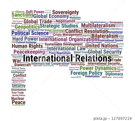 International Relations Word Cloud. Key Terms In Global Politics And Diplomacy International Relations Word Cloud. Key Terms In Global Politics And Diplomacy 127897219