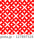Seamless abstract geometric pattern with red and white intersecting shapes forming a repetitive design 127897328