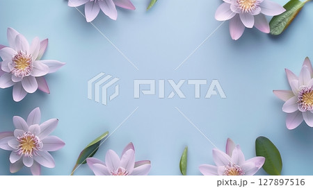 Lotus flower decoration middle blank space for greeting card or poster 127897516