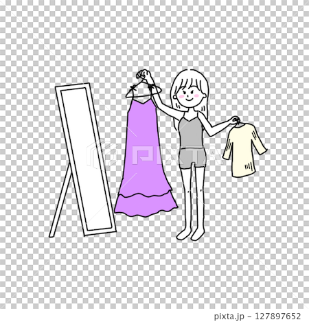 一位女士正在考慮自己的穿著 127897652