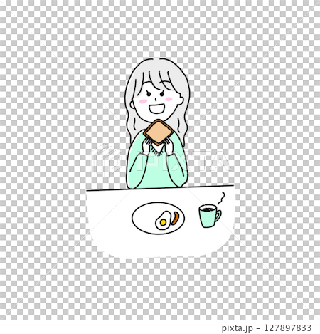 A woman eating breakfast 127897833