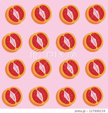 Seamless pattern with Grapefruit with outlines female labia. Vulva 127898134