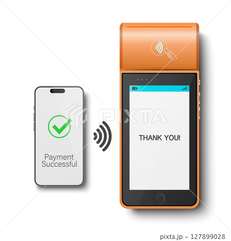 Vector 3D Realistic NFC Payment Terminal and Smartphone Closeup. Approved Payment, Successful Transaction. Payment Machine Design Template, Bank Payment Contactless Terminal Vector 3D Realistic NFC Payment Terminal and Smartphone Closeup. Approved Payment, Successful Transaction. Payment Machine Design Template, Bank Payment Contactless Terminal 127899028