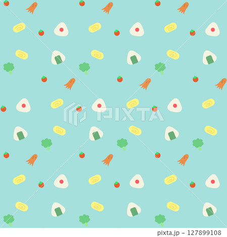 シンプルでかわいいお弁当のおかずのシームレス背景パターン・水色 127899108