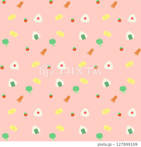 シンプルでかわいいお弁当のおかずのシームレス背景パターン・ピンク シンプルでかわいいお弁当のおかずのシームレス背景パターン・ピンク 127899109