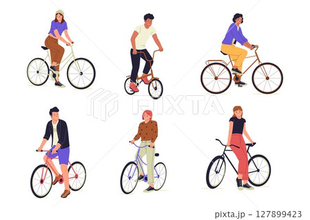 Flat Illustration set of People Biking in Urban and Casual Style Flat Illustration set of People Biking in Urban and Casual Style 127899423