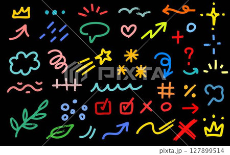 落書きテクスチャーチョークブラシクレヨンの線ーアイコンベクターセット 手描きシンプル黒バックセット 落書きテクスチャーチョークブラシクレヨンの線ーアイコンベクターセット 手描きシンプル黒バックセット 127899514