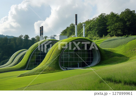 Modern power plant is using green technologies to generate energy while minimizing its environmental impact 127899961