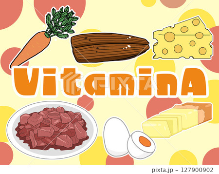 ビタミンAのイメージイラスト(背景あり)(英字) ビタミンAのイメージイラスト(背景あり)(英字) 127900902