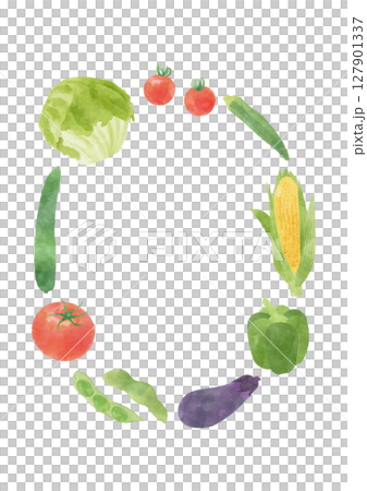 水彩畫的夏季蔬菜垂直框架 127901337