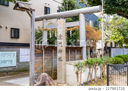 機織りや染物の伝承(漢織姫と呉織姫)の地に創立した津門神社(つと神社) 鳥居 西宮市津門西口町 機織りや染物の伝承(漢織姫と呉織姫)の地に創立した津門神社(つと神社) 鳥居 西宮市津門西口町 127901728