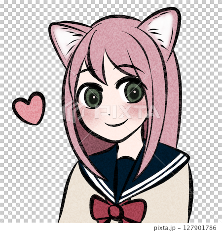 Moe-style cat-eared high school girl mini character Moe-style cat-eared high school girl mini character 127901786