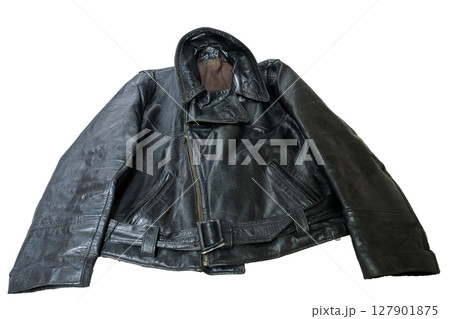 Old and aged black leather perfectoin 127901875
