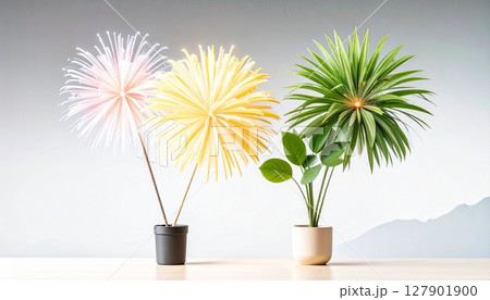 祝祭と静寂のコントラスト。明るい観葉植物の背景素材 127901900