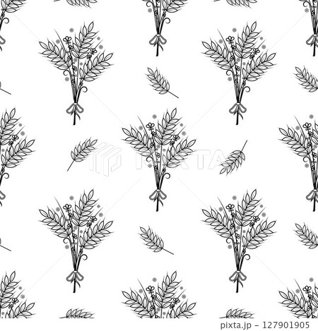 Seamless pattern with wheat. Contour drawing vector illustration. Perfect for wallpapers, wrapping papers, bakery menu, web page background, textile 127901905