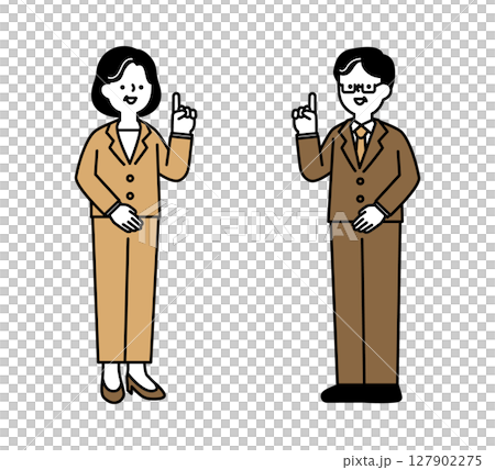 一位中年和老年商務人士微笑解釋的簡單全身插畫 127902275